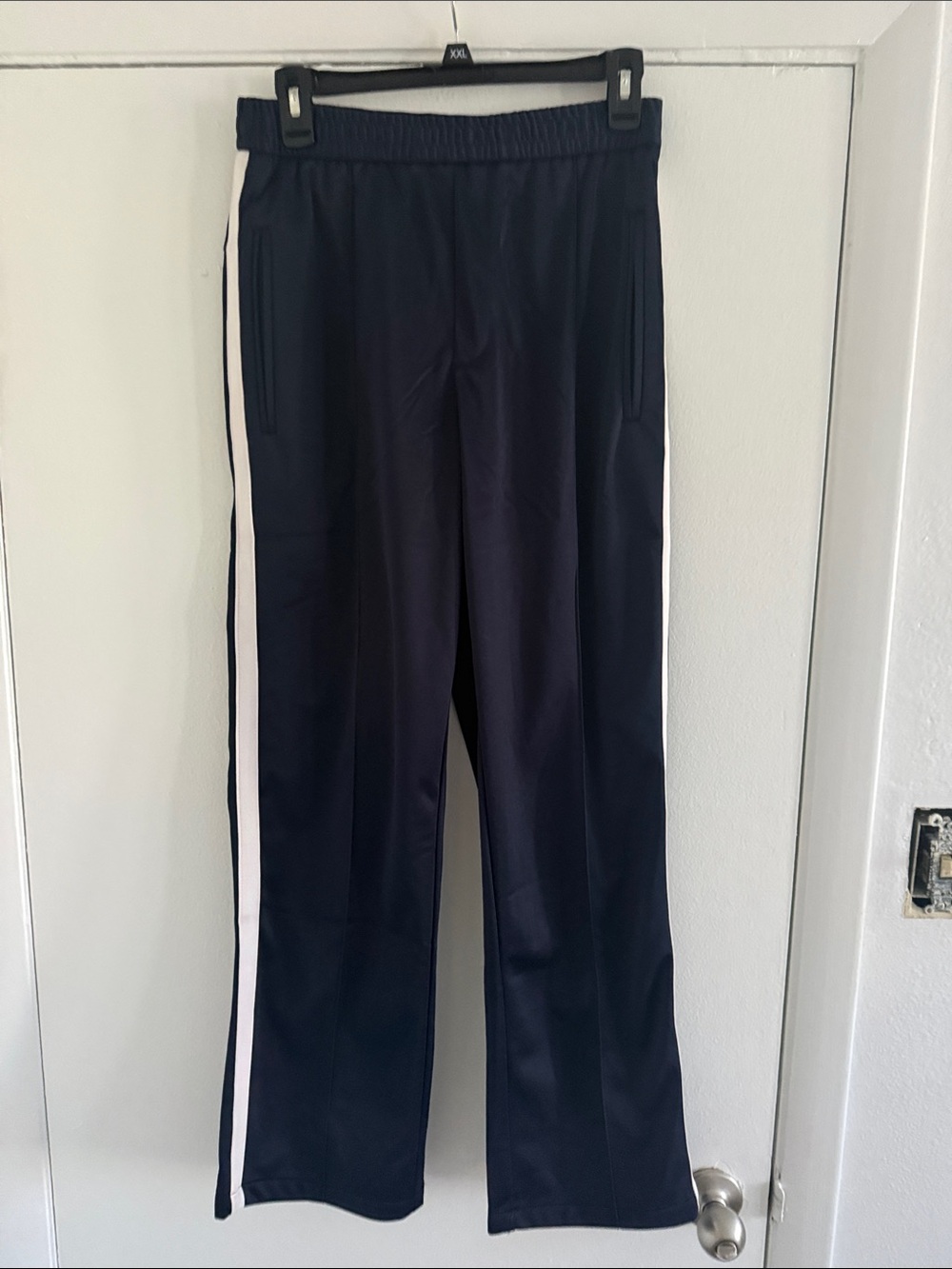 Bershka Navy Sweatpants with White Side Stripe